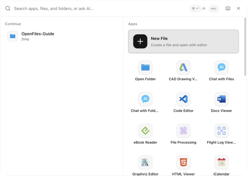 Hub with search, continuation items, and apps